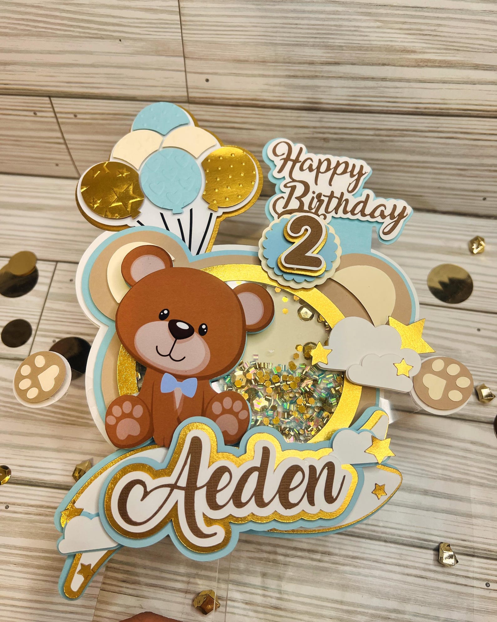 Teddy Bear Birthday Cake Topper With Shaker and Lights, Custom Teddy ...