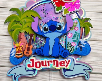 Stitch Cake Topper with Shaker, Custom Lilo and Stitch Party Decoration, Personalized Birthday Cake Topper
