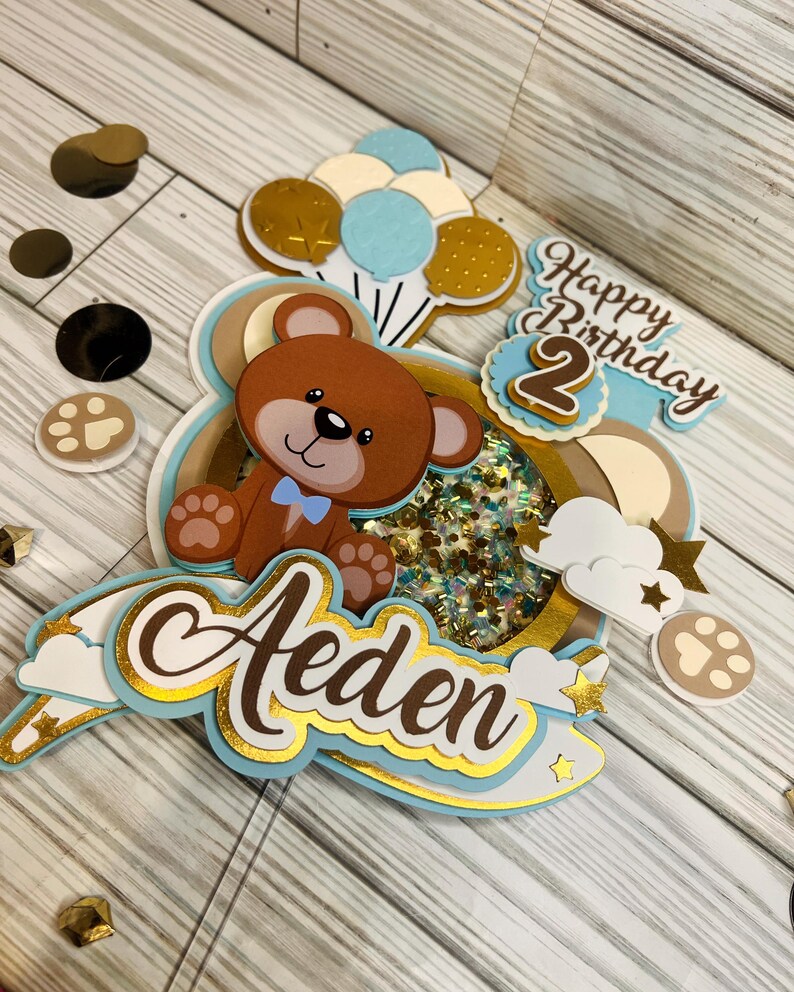 Teddy Bear Birthday Cake Topper With Shaker and Lights, Custom Teddy ...