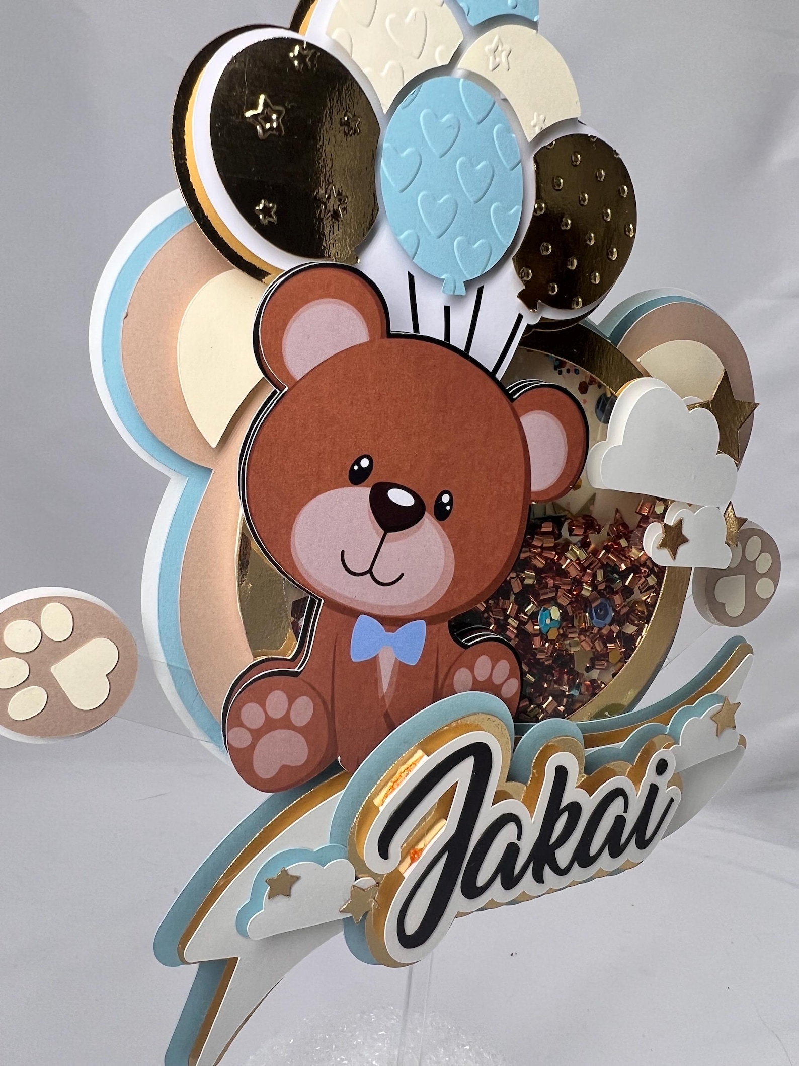 Teddy Bear Birthday Cake Topper With Shaker and Lights, Custom Teddy ...