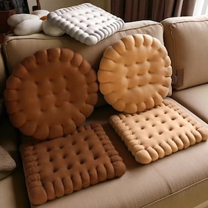 Biscuit Shaped Plush Cushion | Soft Cookie Pillow for Chair Sofa Car Seat | Fun Decorative Back Pad for Home or Gift Idea