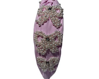 238. Das Pink Bow Perlen Kristall Stirnband