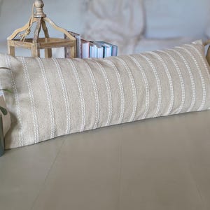 Handloom Beige Lumbar Pillow Cover, Neutral White Stripes, 100% Cotton (14x36 inch) image 10