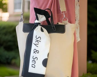 Oversized Canvas Tote Bag with Removable Scarf
