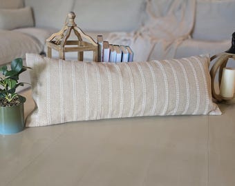 Beige Throw Pillow Cover, Long Lumbar Pillow Cover, Beautiful Neutral Design, Accent Pillow Cover, 100% Cotton, 14x36 inch (Cover Only)