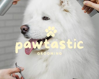 Dog Grooming Logo Design, Editable Pet Paw Logo (Canva Template)