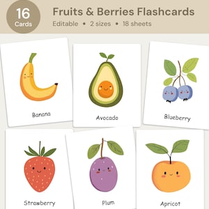 Fruit Cards, Berries Cards, Vegetables Cards, Montessori flashcards, Pre-School Cards, Educational Printable Cards, Instant Download