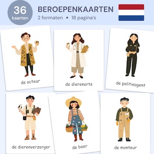 Tarjetas didácticas de profesiones holandesas PDF – Montessori Beroepenkaarten voor Kinderen – 36 tarjetas profesionales imprimibles en Nederlands – tarjetas didácticas para niños pequeños