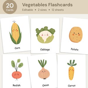 Vegetables Flashcards, Image Cards for Kids, Preschool, Nomenclature Cards, Printable Activity Montessori, Vegetables Cards, Name Cards