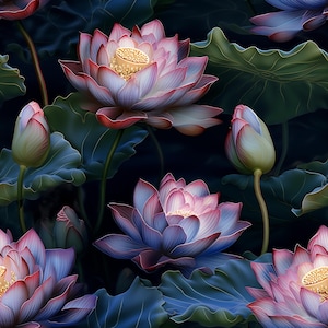Eleganti fiori di loto Design senza soluzione di continuità / 12 x 12 pollici / 300 DPI