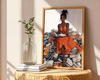 Black Girl Reading Art Print: Book Lover Dorm Decor (Digital Download)