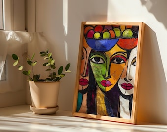 3 Sisters African Art Print: Vibrant Geometric Wall Decor (Digital Download)