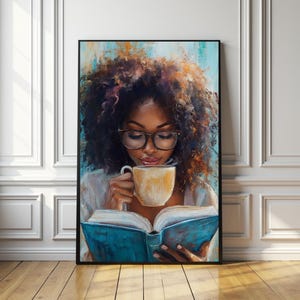 Afro Art, Book Lovers Art Print, Black Girl Painting Wall Art, African American Art, Printable Wall Decor, Dorm Decor, Digital Download