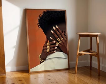 Black Love Art Print: Afro Hair, Gold Rings (Digital Download)