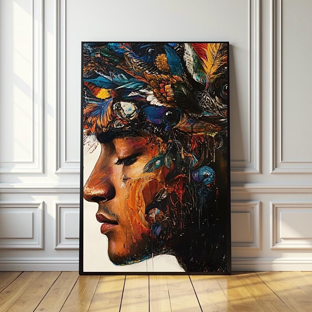 Expressive Male Portrait Art Print: Deep Thoughts Wall Decor (digital ...