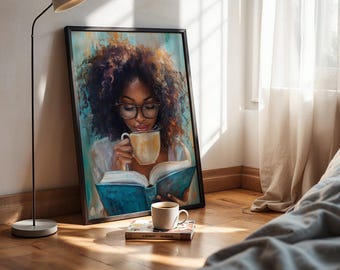 Black Woman Reading Art Print: Afro Art, Book Lover Decor (Digital Download)