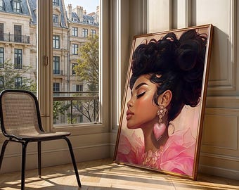 Black Girl Portrait Art: Lady in Pink Fashion (Digital Download)