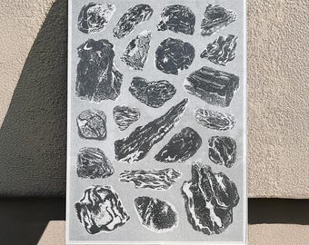 Collected Stones Risograph Print – Abstract Graphic Poster – Modern Wall Art