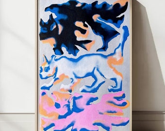 Three Cats Risograph Print – Graphic Animal Poster – Modern Wall Art