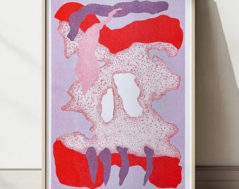 Apple Risograph Print – Eaten Apple Poster – Modern Graphic Wall Art A3