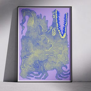 Stretching Beast Risograph Print – Graphic Animal Poster – Modern Wall Art A3