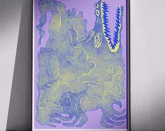 Stampa Risograph Stretching Beast – Poster grafico di animali – Arte murale moderna A3