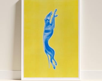 Running Dog Risograph Print – Graphic Dog Poster – Modern Wall Art A3