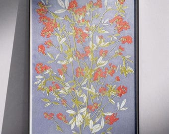 Abstract Floral Risograph Print – Botanical Flower Poster – Modern Wall Art A3