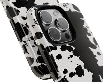 Custodia per telefono con stampa mucca nera per iPhone 16, iPhone 14, iPhone 11, custodia per iPhone, custodia per Samsung, custodia per Pixel e altri modelli, custodia con stampa animalier