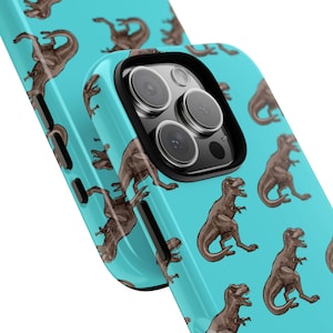 T Rex Dinosaur Phone Case, T Rex Print Tough Protective Phone Case with Blue Background, Geeky Chic Phone Accessories, Perfect Gift Under 25