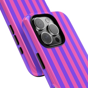 Pink and Purple Stripes Tough Protective Phone Case for iPhone, Samsung Case, Pixel Case, iPhone 16 Case, iPhone 14, Gifts Under 30