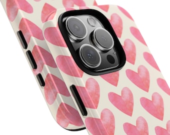Pink Hearts Protective Phone Case, Tough Hearts iPhone 16 Case, iPhone 12, iPhone 11, iPhone Case, Samsung Case, Pixel Case