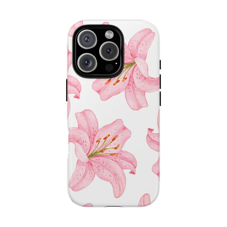 Funda para teléfono con diseño de lirios, funda para iPhone 16 con diseño de lirios, funda protectora resistente para iPhone, funda para Samsung, funda para Pixel, regalos para amantes de las flores. imagen 4