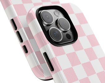 Rosa linjerutigt telefonskal, Coquette iPhone 16-skal, iPhone 12, iPhone 11, iPhone-skal, Samsung-skal, Pixel-skal, Rosa presenter under 25
