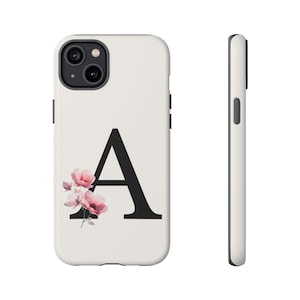 Floral Monogram Phone Case Letter A, Personalized Gift with Flowers, Tough iPhone Case, Samsung Case and Pixel Case in a Botanical Aesthetic