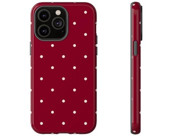 Burgundy Polka Dot Phone Case, Tough iPhone 17 Case, iPhone Case, Samsung Case, Pixel Case, Retro Spotty Trendy Burgundy Aesthetic Gift