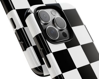 Black & White Chequered Phone Case, iPhone 16 Case, iPhone 15, iPhone 14, iPhone Case, Samsung Case, Pixel Case, More Models, Checkerboard