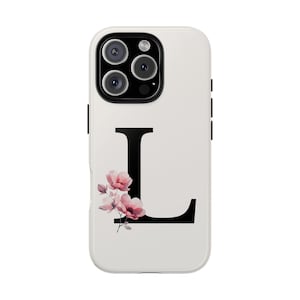 Floral Monogram Phone Case Letter L, Personalized Gift with Flowers, Tough iPhone Case, Samsung Case and Pixel Case in a Botanical Aesthetic