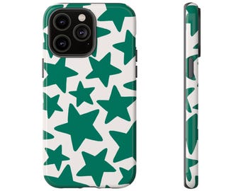 Green Stars Phone Case, Tough Protective iPhone Case, iPhone 16 Case, iPhone 11 Case, Stars Samsung Case, Stars Pixel Case, Gifts Under 25