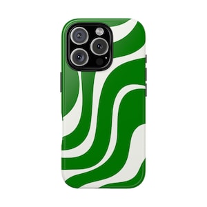 Wavy Lines Phone Case,  Green iPhone 16 Case, iPhone 14, iPhone 11 Case, iPhone Case, Samsung Case, Pixel Case, More Models