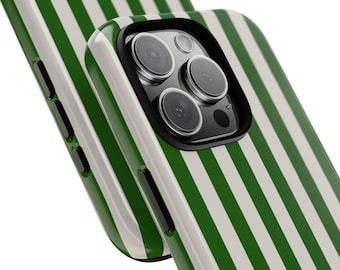 Zielone, wytrzymałe etui ochronne w paski na iPhone'a, etui na Samsunga, etui na Pixela, etui na iPhone'a 16, iPhone'a 14, prezenty poniżej 30 dolarów, zielone etui na telefon