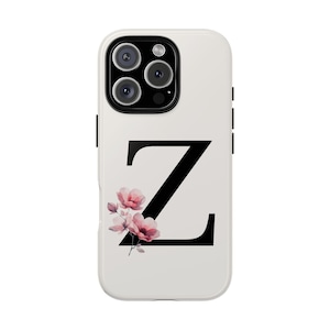 Floral Monogram Phone Case Letter Z, Personalized Gift with Flowers, Tough iPhone Case, Samsung Case and Pixel Case in a Botanical Aesthetic