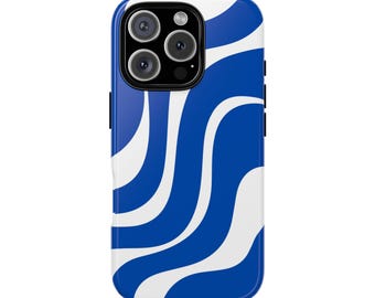 Golvend lijnen telefoonhoesje in blauw iPhone 16-hoesje, iPhone 14-hoesje, iPhone 11-hoesje, iPhone-hoesje, Samsung-hoesje, pixelhoesje, technische cadeaus onder de 30
