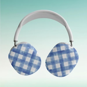 ブルーギンガムAirPod Maxケース、AirPodMax保護カバー、AirPod Maxアクセサリー、ギンガムデザインAirPodケース、音楽愛好家への30ドル以下のギフト