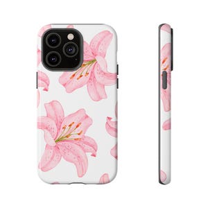 Funda para teléfono con diseño de lirios, funda para iPhone 16 con diseño de lirios, funda protectora resistente para iPhone, funda para Samsung, funda para Pixel, regalos para amantes de las flores. imagen 5