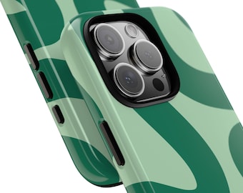 Wavy Lines Green Phone Case, Abstract Phone Case, iPhone 16 Case, iPhone 14, iPhone 11, iPhone Case, Samsung Case, Pixel Case, More Models