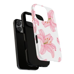 Funda para teléfono con diseño de lirios, funda para iPhone 16 con diseño de lirios, funda protectora resistente para iPhone, funda para Samsung, funda para Pixel, regalos para amantes de las flores. imagen 6