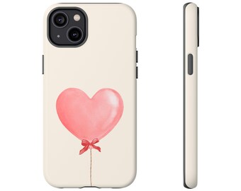 Pink Heart Balloon Phone Case, Tough Protective iPhone 16 Case, Tough iPhone Case, Tough Samsung Case, Tough Pixel Case, Heart Design Case