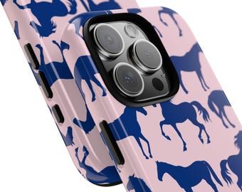 Coque de portable Chevaux bleus rose, coque pour iPhone 16, iPhone 14, coque iPhone, coque Samsung, coque Pixel, autres modèles, cadeaux pour les amateurs de chevaux de moins de 25 ans