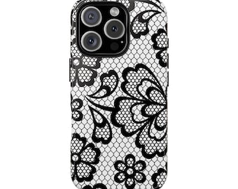 Black Lace Phone Case Flower Design, Black Lace iPhone 16 Case, iPhone 14, iPhone Case, Black LaceSamsung Case, Pixel Case, Gifts Under 30